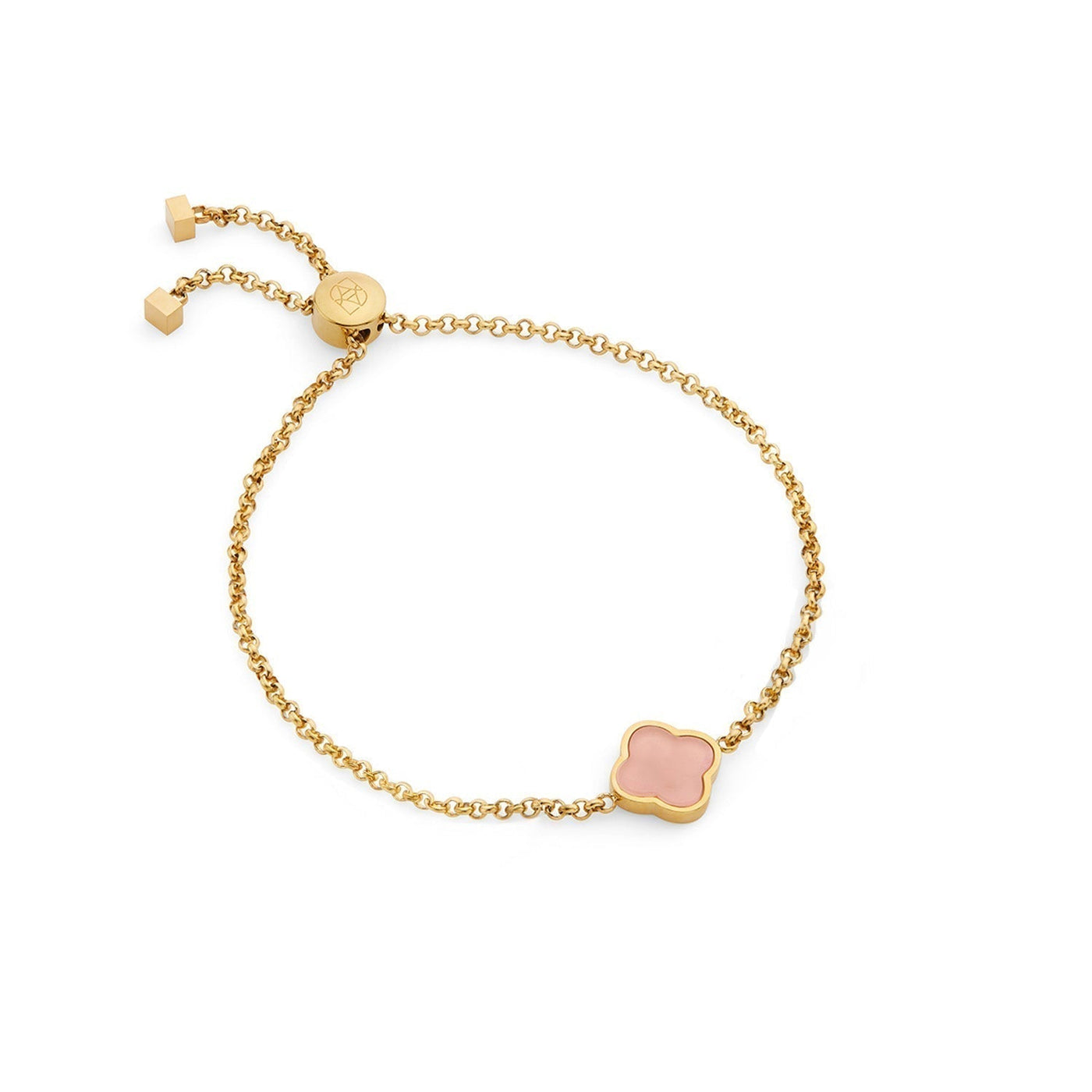 Rose Quartz Clover Custom Name Bracelet (Gold)
