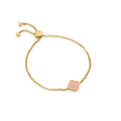 Rose Quartz Clover Custom Name Bracelet (Gold)