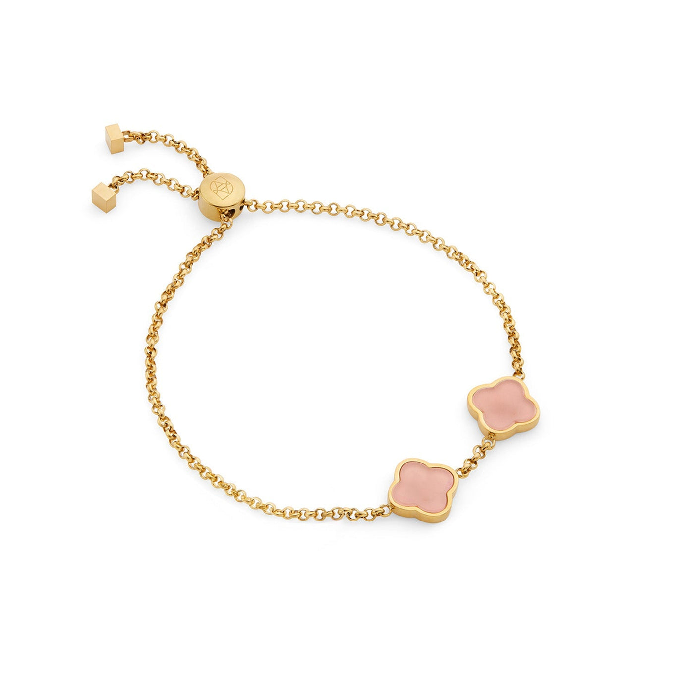 Rose Quartz Clover Custom Name Bracelet (Gold)