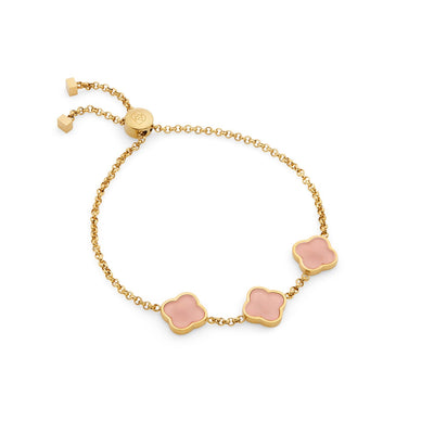 Rose Quartz Clover Custom Name Bracelet (Gold)
