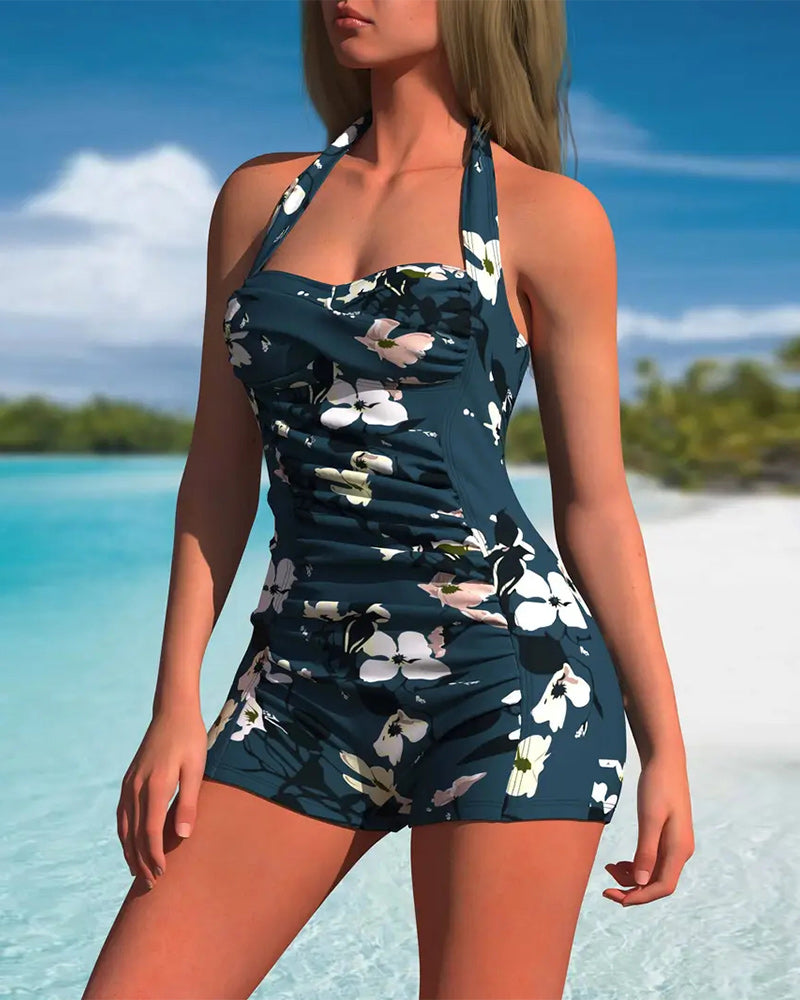 Badeanzug Halter Einteiler Plissierter Boxer