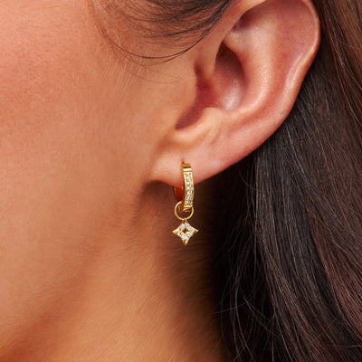 Moon and Back Star Huggie Earring Set (Gold)