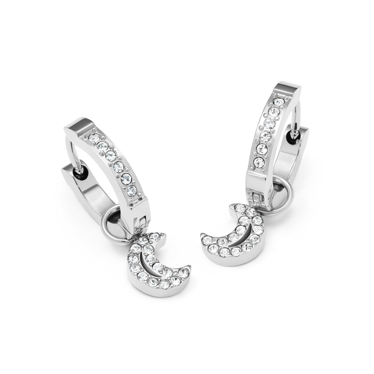 Moon and Back Moon Huggie Earring Set (Silver)