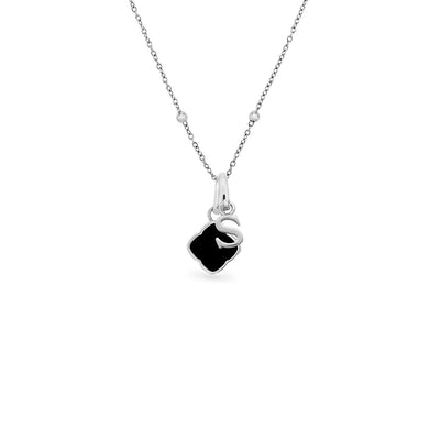 Black Enamel Clover & Initial Necklace (Silver)