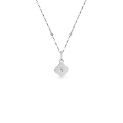Black Enamel Clover & Initial Necklace (Silver)