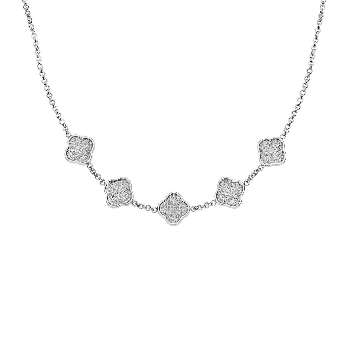 Shimmer Pavé Clover Necklace (Silver)
