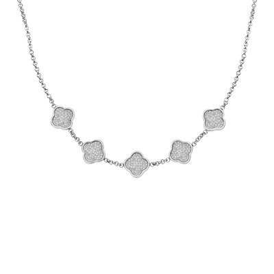 Shimmer Pavé Clover Necklace (Silver)