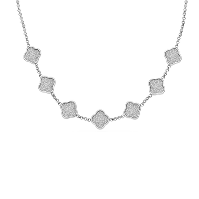 Shimmer Pavé Clover Necklace (Silver)
