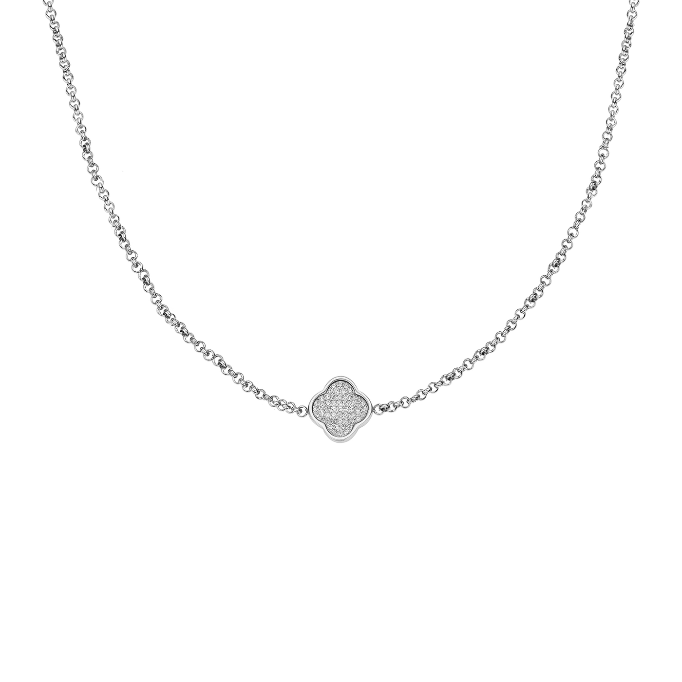 Shimmer Pavé Clover Necklace (Silver)