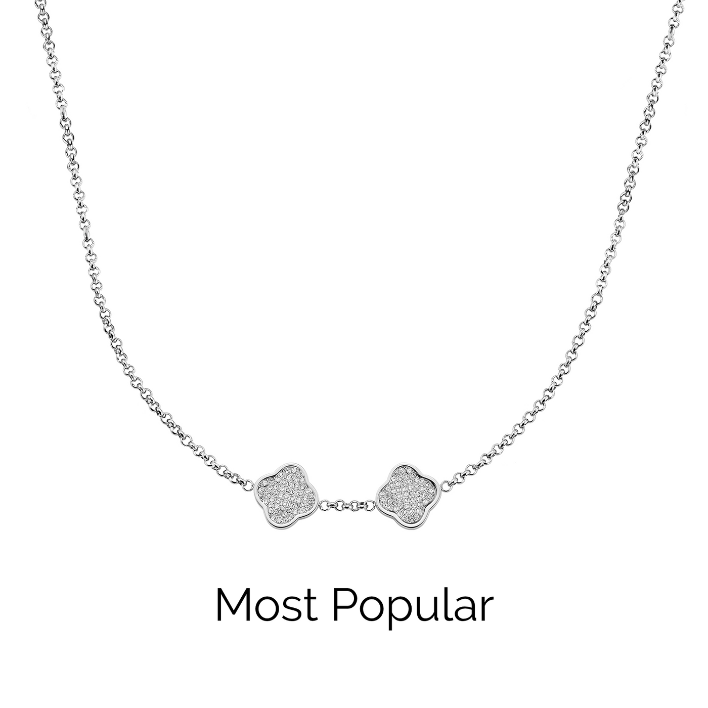 Shimmer Pavé Clover Necklace (Silver)