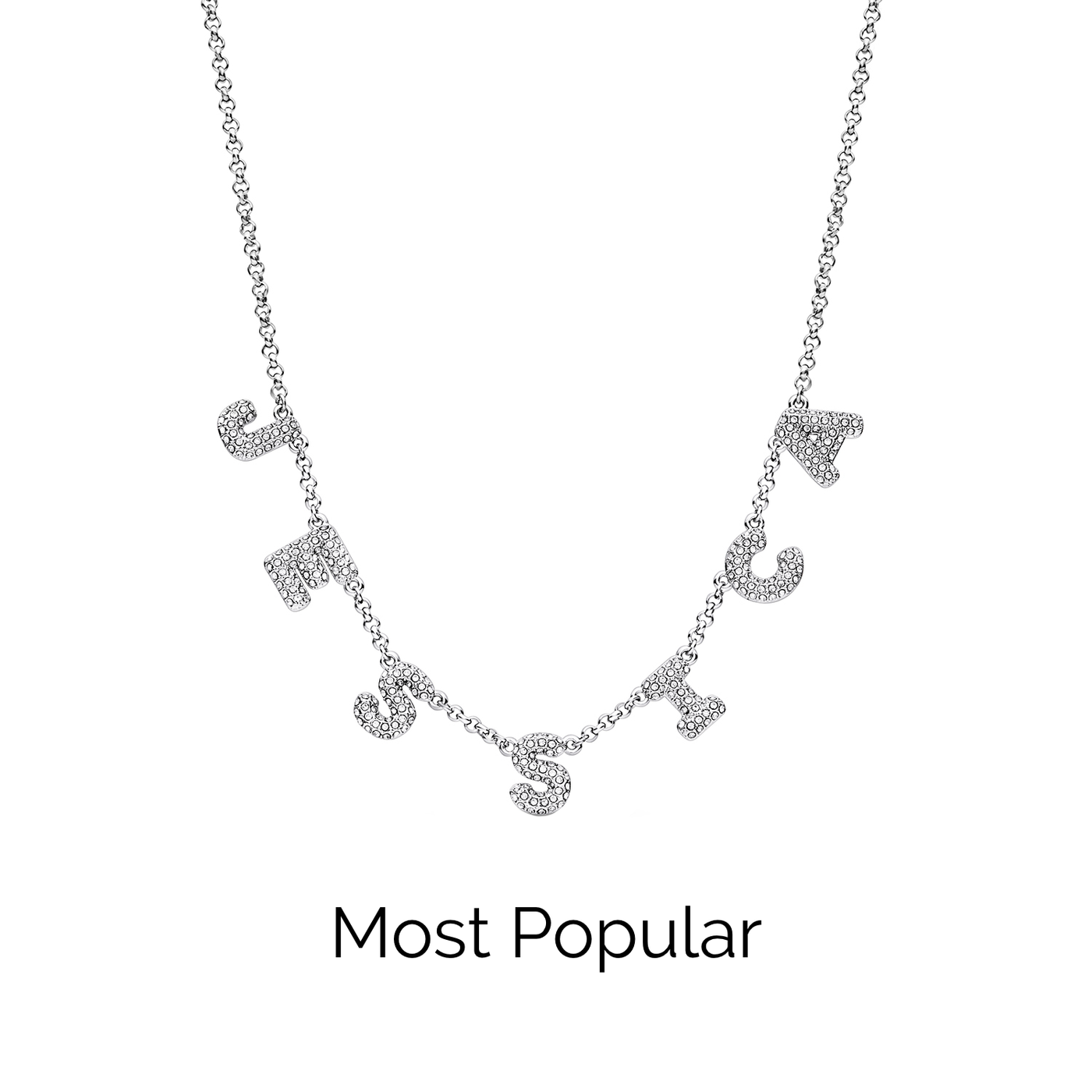 Spotlight Pavé Bubble Name Necklace (Silver)