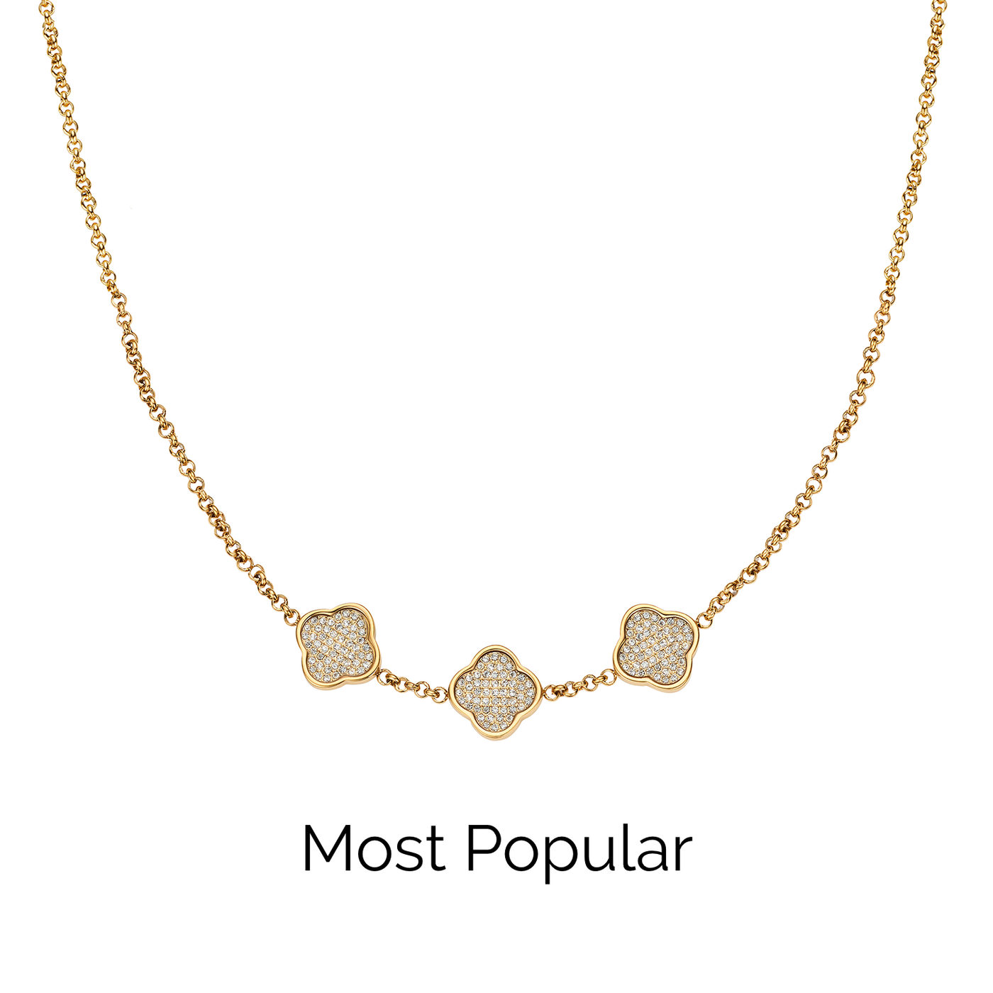 Shimmer Pavé Clover Necklace (Gold)