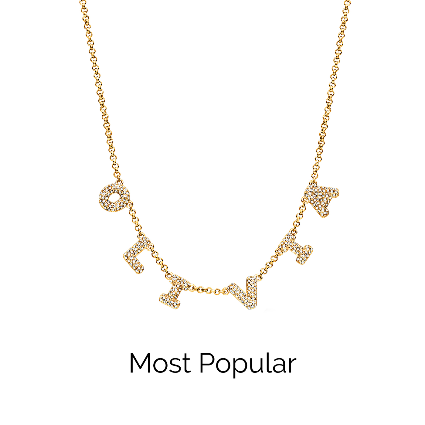 Spotlight Pavé Bubble Name Necklace (Gold)
