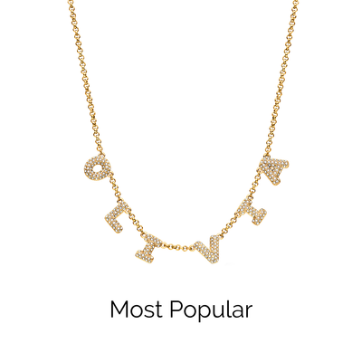 Spotlight Pavé Bubble Name Necklace (Gold)