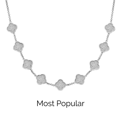 Shimmer Pavé Clover Necklace (Silver)