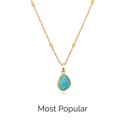 Blue Amazonite Stone Necklace (Gold)