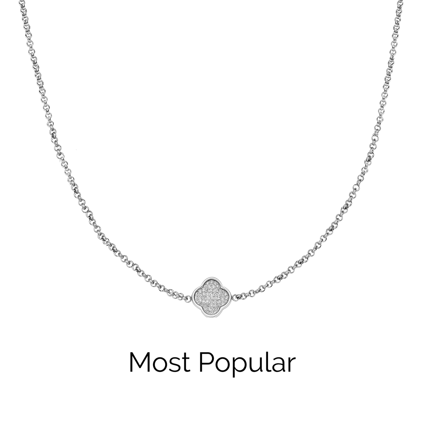 Shimmer Pavé Clover Necklace (Silver)