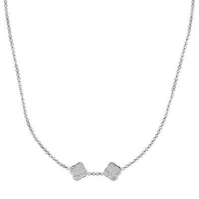Shimmer Pavé Clover Necklace (Silver)