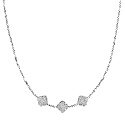 Shimmer Pavé Clover Necklace (Silver)