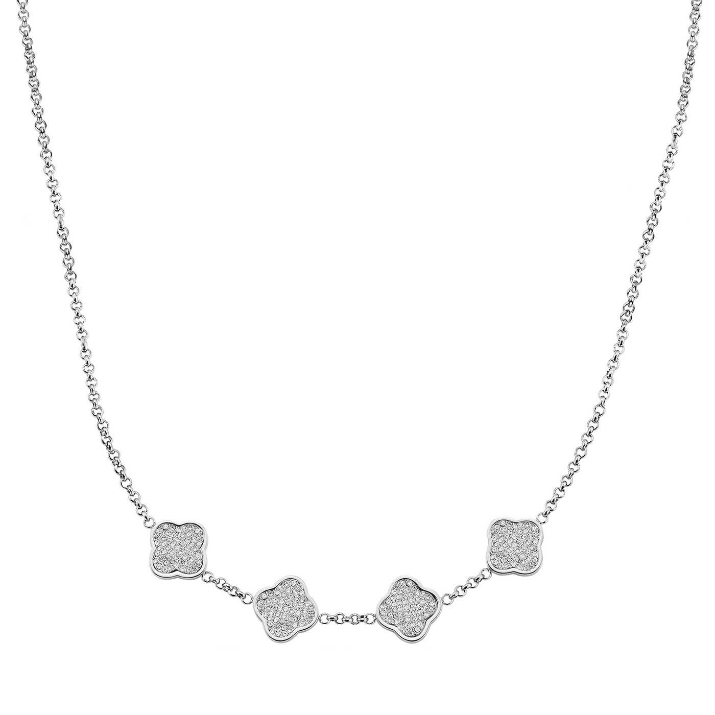 Shimmer Pavé Clover Necklace (Silver)