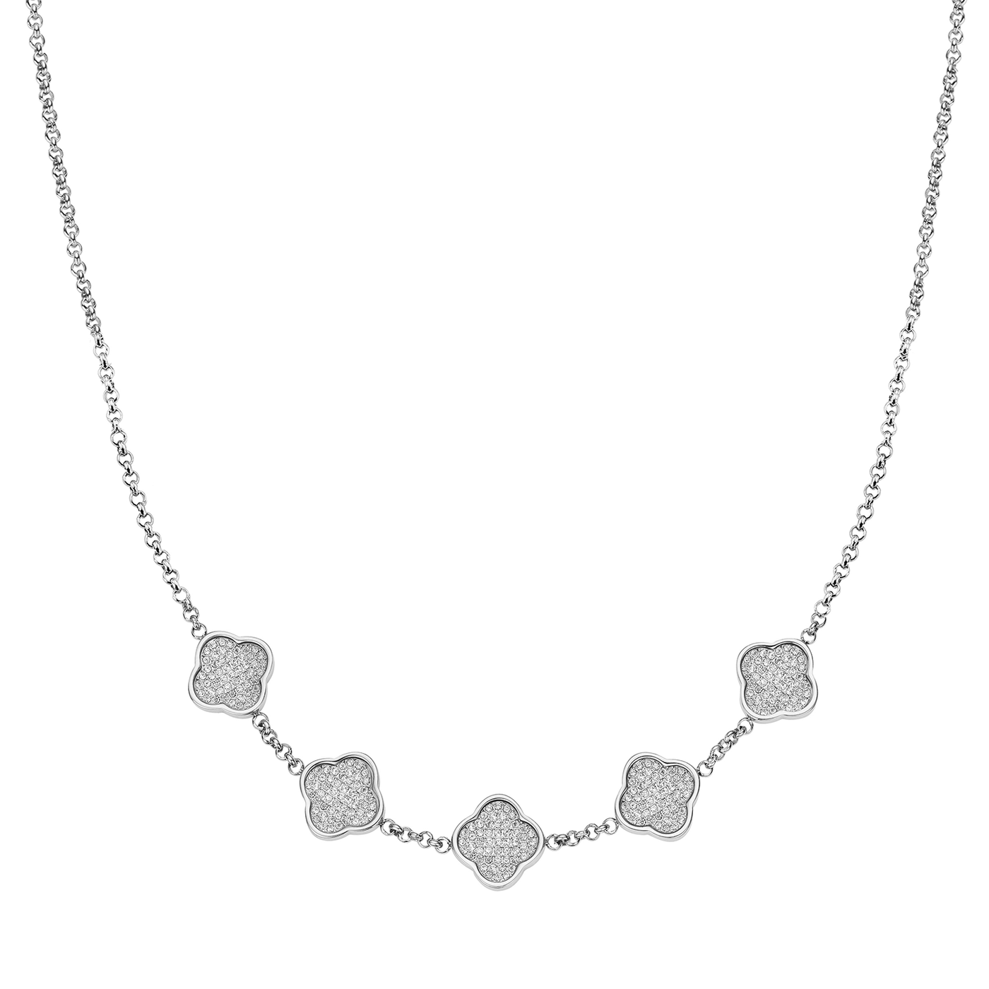 Shimmer Pavé Clover Necklace (Silver)