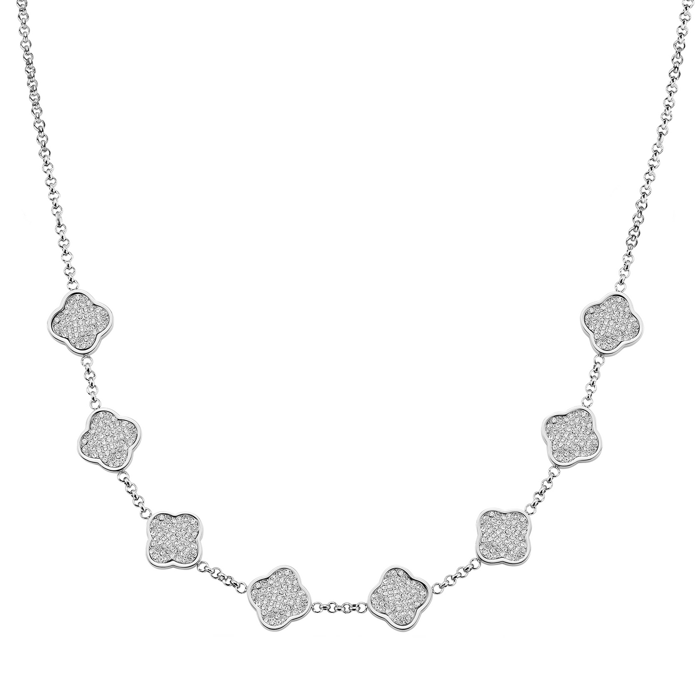 Shimmer Pavé Clover Necklace (Silver)