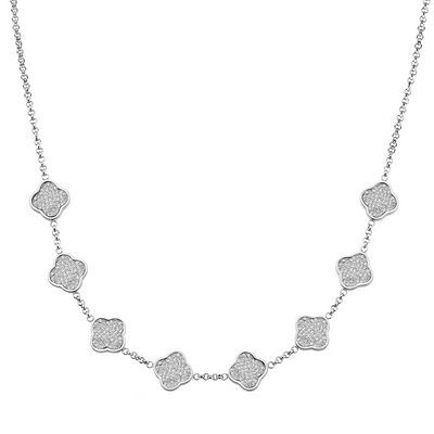 Shimmer Pavé Clover Necklace (Silver)