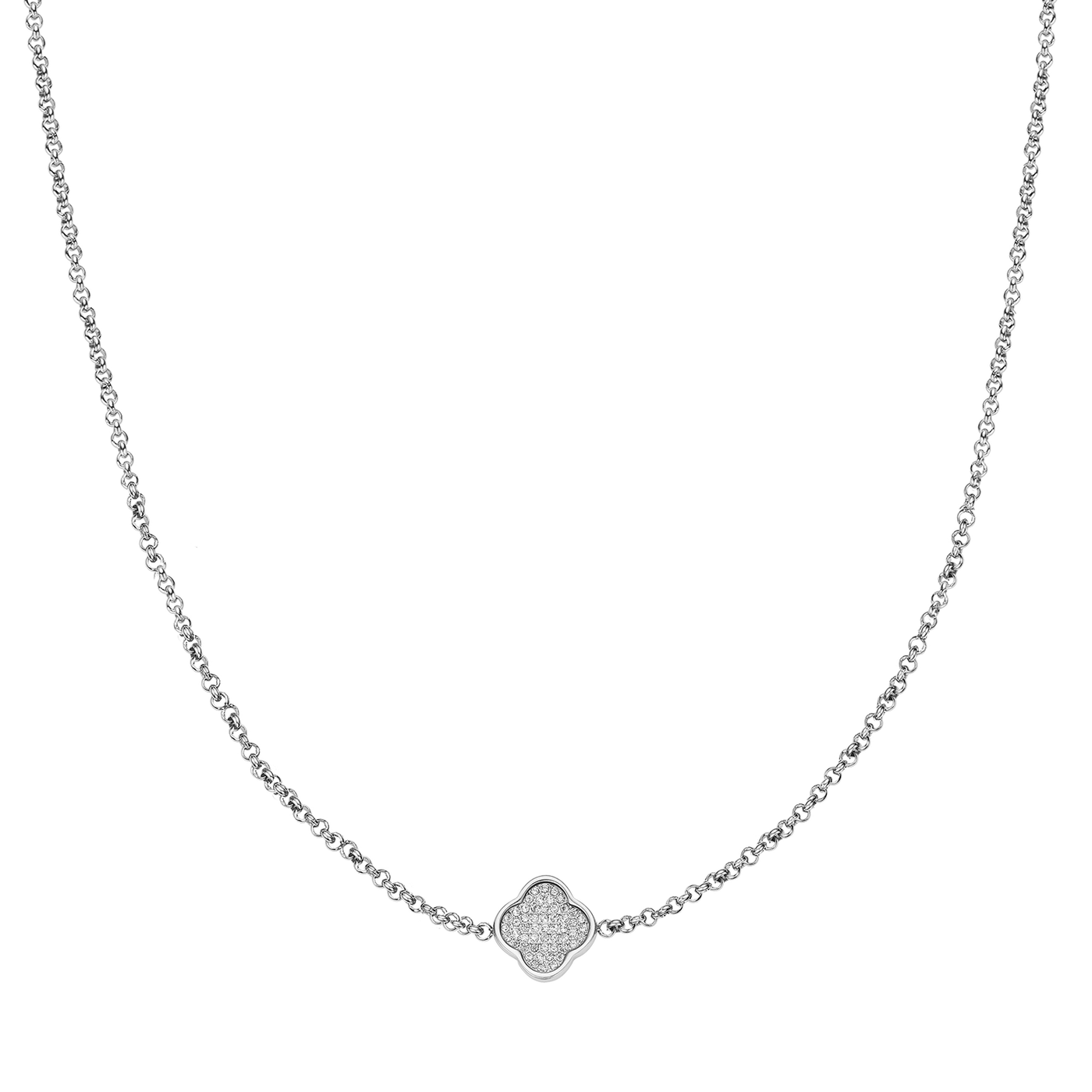 Shimmer Pavé Clover Necklace (Silver)