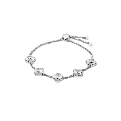 Textured Clover Custom Name Bracelet (Silver)