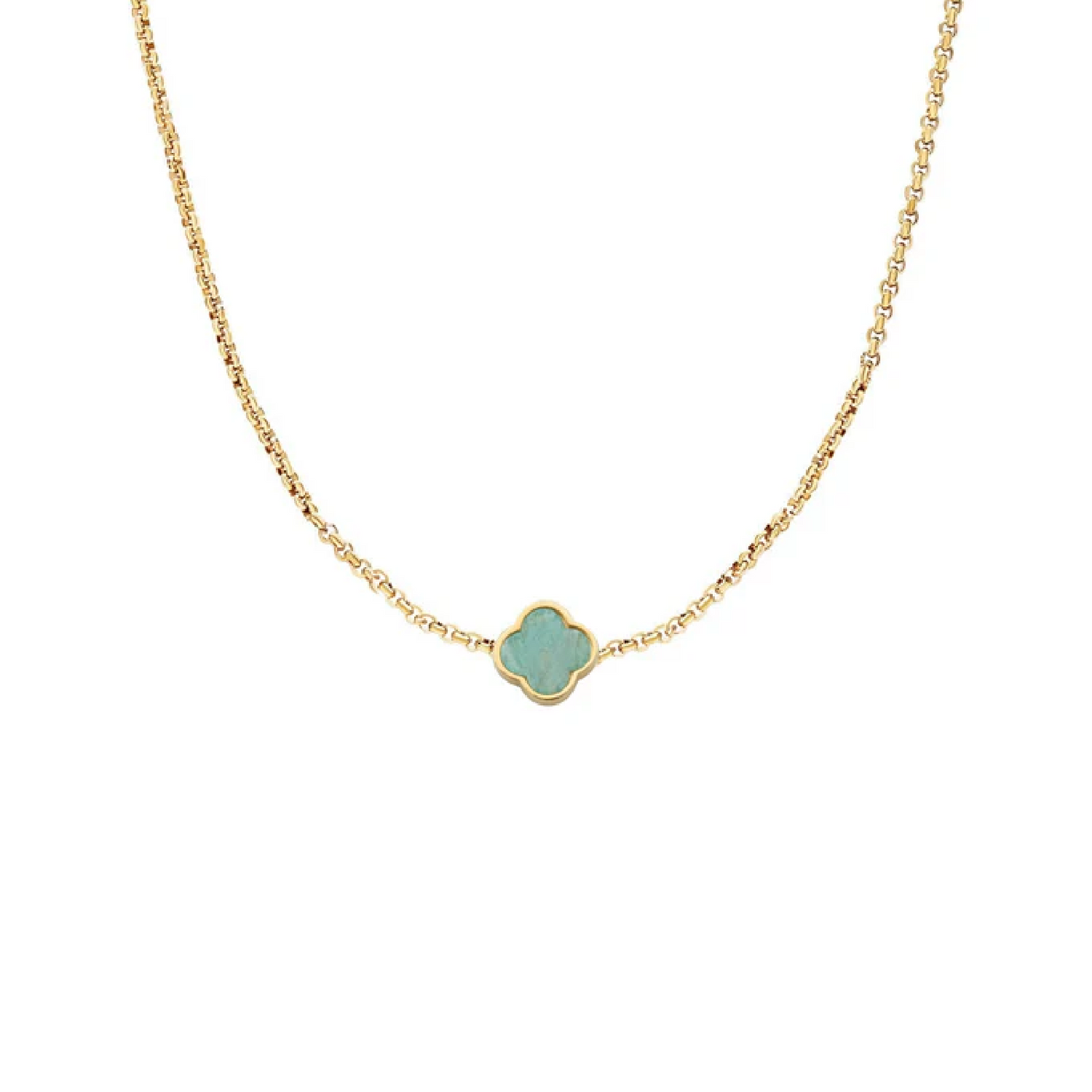 Amazonite Clover Custom Name Necklace (Gold)