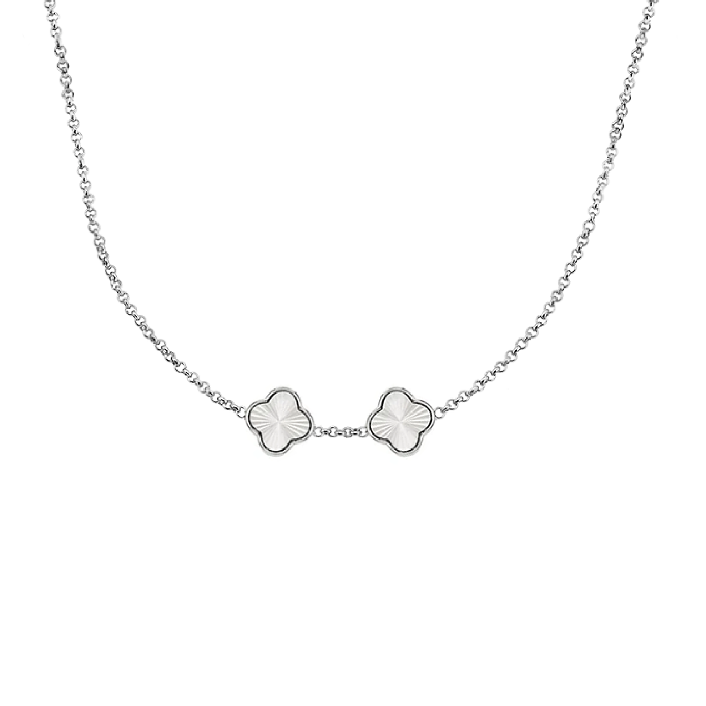 Textured Clover Custom Name Necklace (Silver)