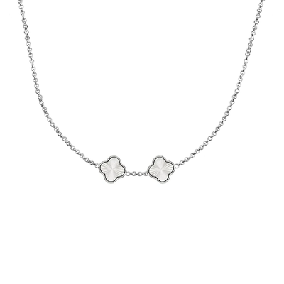 Textured Clover Custom Name Necklace (Silver)