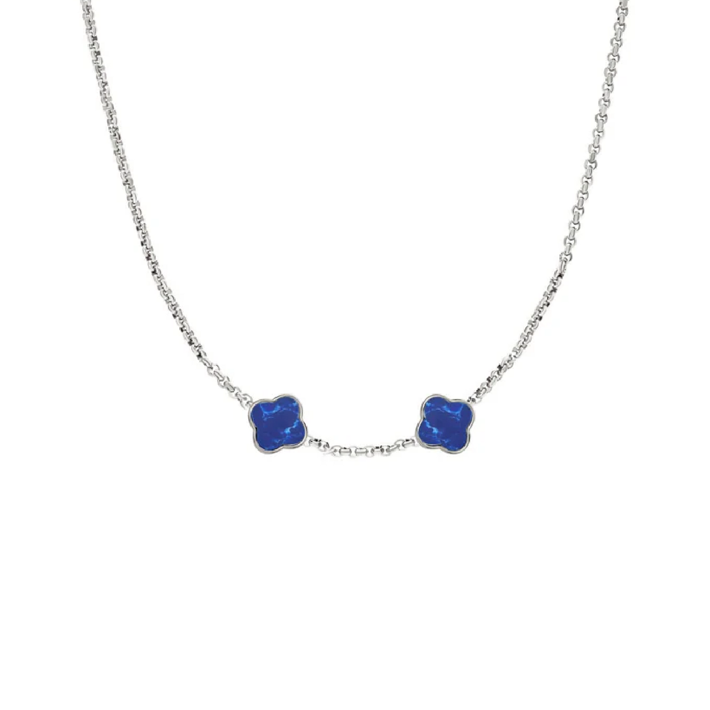 Blue Lace Agate Clover Custom Name Necklace (Silver)