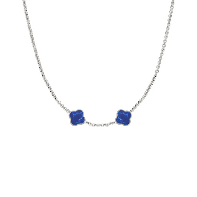 Blue Lace Agate Clover Custom Name Necklace (Silver)