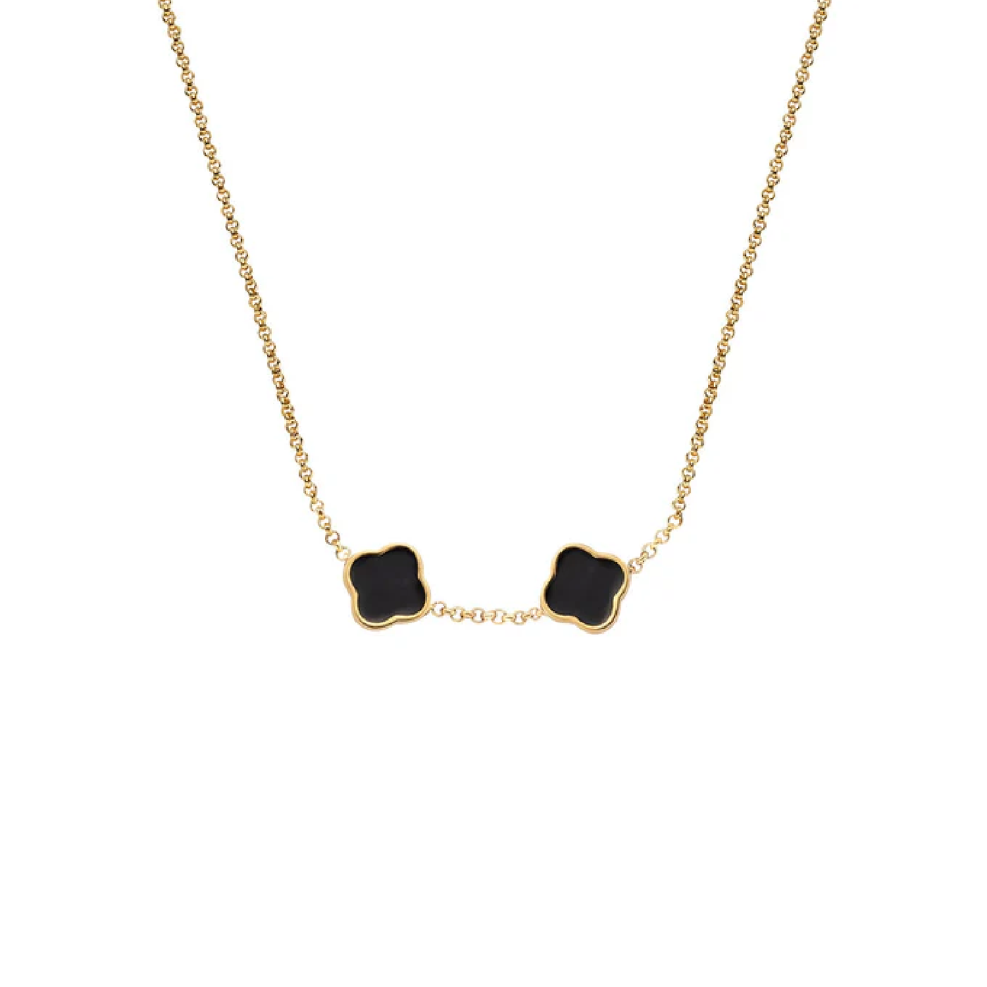 Black Enamel Clover Custom Name Necklace (Gold)