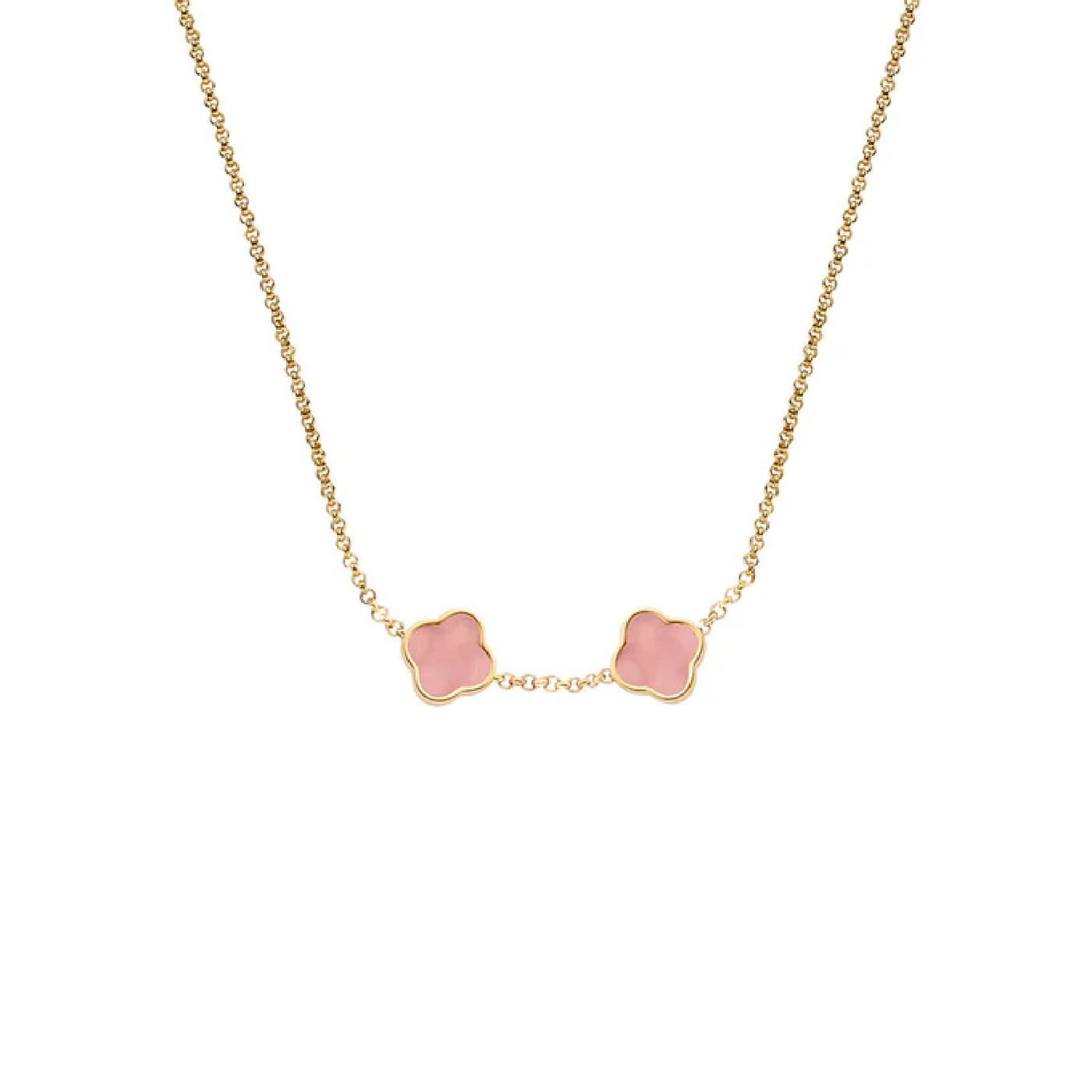 Rose Quartz Clover Custom Name Necklace (Gold)