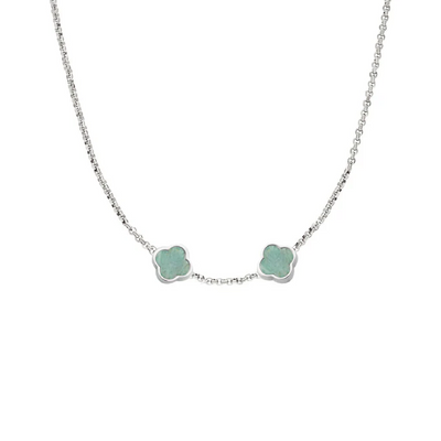 Amazonite Clover Custom Name Necklace (Silver)