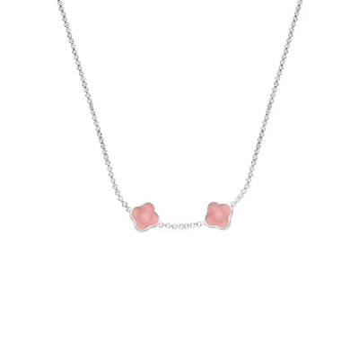 Rose Quartz Clover Custom Name Necklace (Silver)