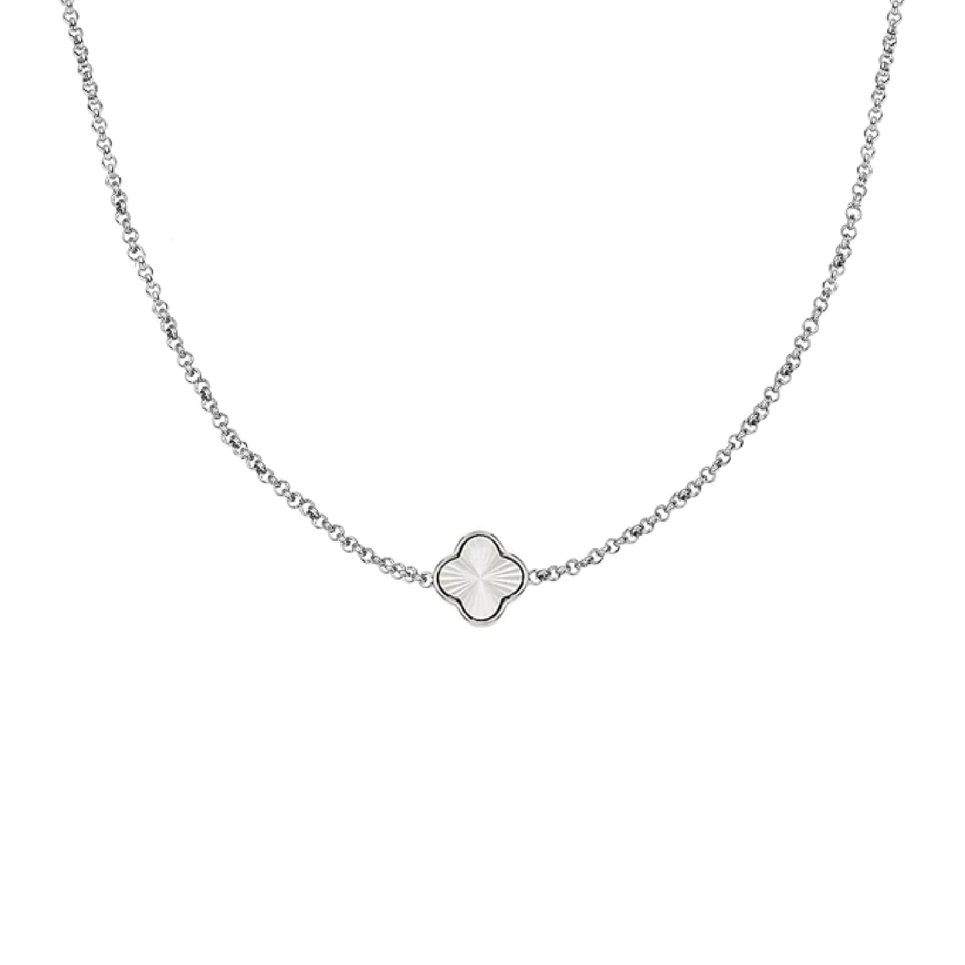 Textured Clover Custom Name Necklace (Silver)
