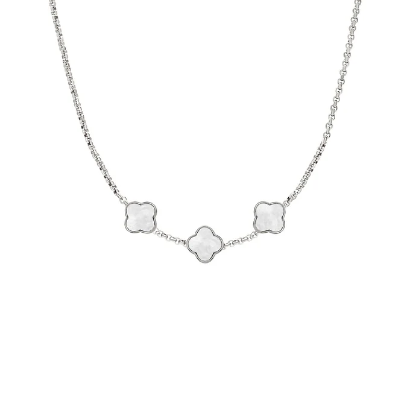 Pearl Clover Custom Name Necklace (Silver)