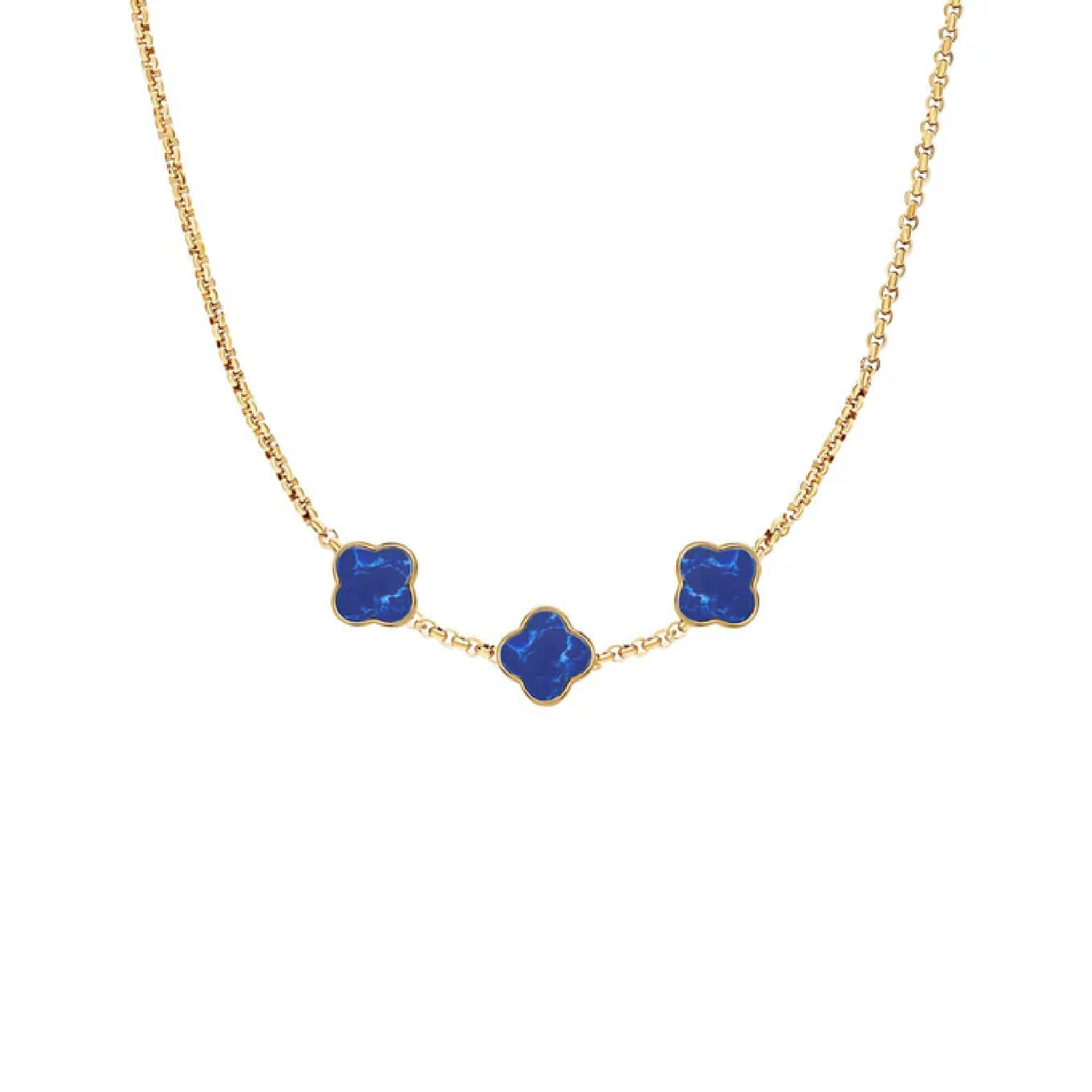 Blue Lace Agate Clover Custom Name Necklace (Gold)