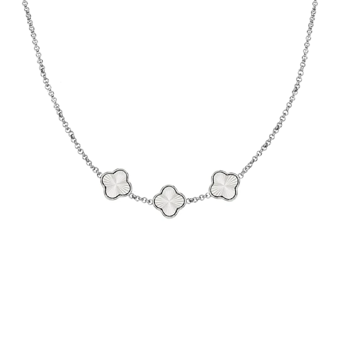 Textured Clover Custom Name Necklace (Silver)