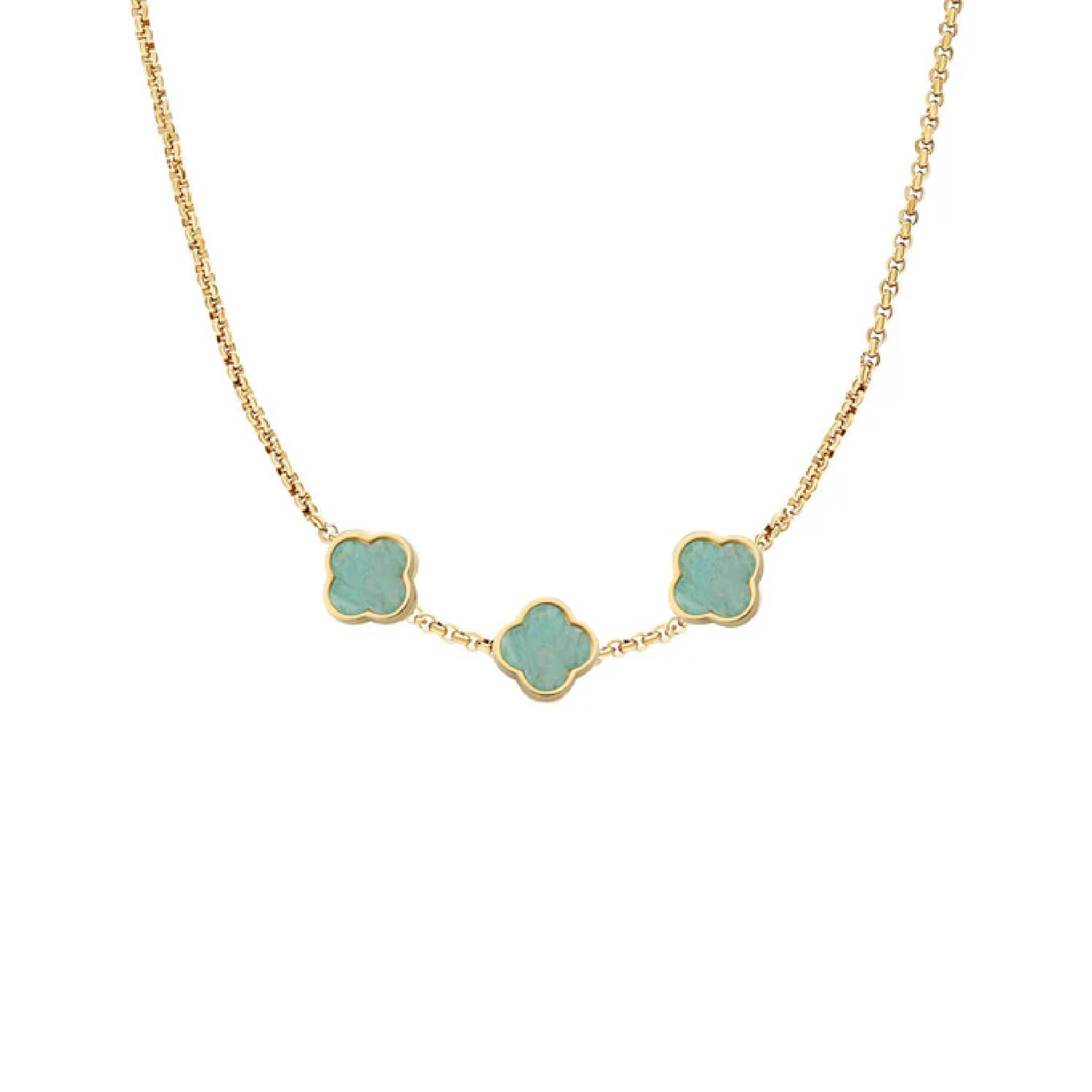 Amazonite Clover Custom Name Necklace (Gold)