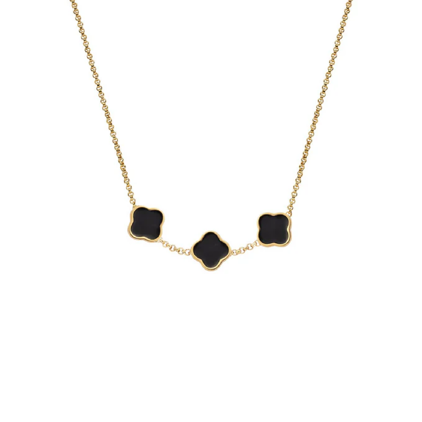Black Enamel Clover Custom Name Necklace (Gold)