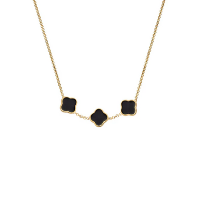 Black Enamel Clover Custom Name Necklace (Gold)