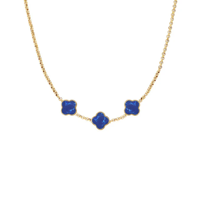 Blue Lace Agate Clover Custom Name Necklace (Gold)