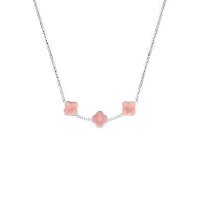 Rose Quartz Clover Custom Name Necklace (Silver)