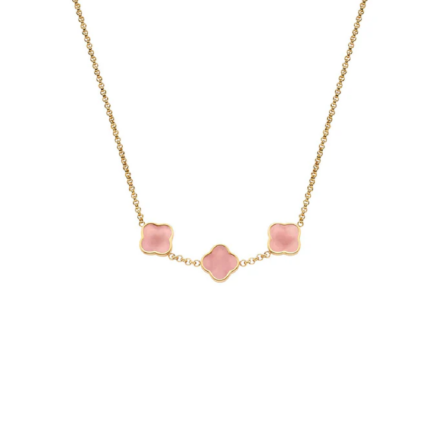 Rose Quartz Clover Custom Name Necklace (Gold)