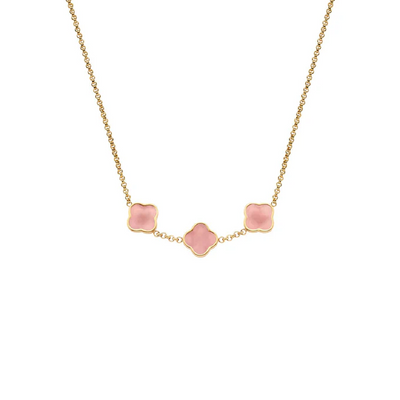 Rose Quartz Clover Custom Name Necklace (Gold)