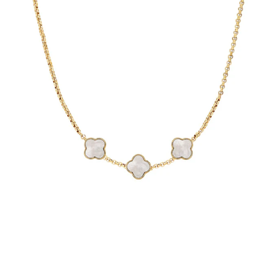 Pearl Clover Custom Name Necklace (Gold)